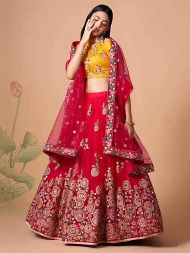 Vibrant Pink embroidered Net Designer Lehenga choli